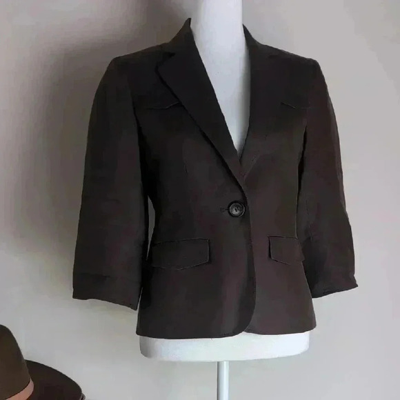 Kate Hill Brown Cotton Silk Blend Tailored Blazer - Picture 2 of 9